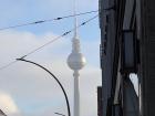 A view of the Fernsehturm (TV Tower) on a sunny day in Berlin