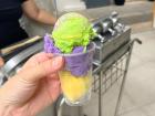 Scoopes of avocado, ube and cheese ice cream!