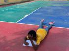 One of my students working outside during a tutoring session