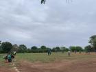 Football field for a Sports Day. Notice the sawdust-like flakes they use to draw the lines