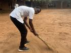 As part of the morning cleaning, they sweep the courtyard of any leaves, twigs, or trash