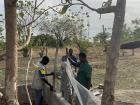 Installing the fence for the garden