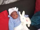While I was back in the U.S., I would get pictures of my “niece” Apryl with the stuffed bunny I got her