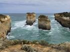A picture of some of the stacked rocks that are part of the 12 Apostles. They are larger in person!