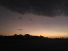 The skyline of the small town at sunset 