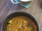This curry that I made myself includes broccoli and tomatoes in the stew
