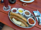 Very typical German food: a tray of different Bratwurst