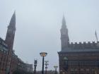 Hazy view of the Copenhagen City Hall from the train station I take to class