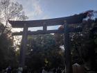 This is a wooden torii gate at Meiji Jingu. Torii gates mark the entrance to a Shinto shrine and symbolize the boundary between the everyday world and the sacred space.