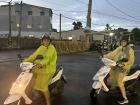 Scooter training in the rain means everyone gets rain ponchos!