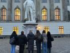 Taking a picture with my class and professor in front of Humboldt University on the last day of class 