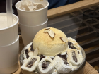 Eating a famous Korean dessert made out of shave ice and red bean called 빙수 (Bingsu)