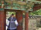 Wearing traditional 한복 (hanbok), or traditional korean clothes from the 신라 (Silla) Dynasty