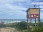 A little lifeguard stand where the off duty lifeguards can hang out until it is their turn to patrol the beach