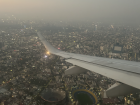 An aerial view of Estadio Ciudad de los Deportes from the plane window—this historic stadium is an important part of Mexico City’s strong soccer tradition
