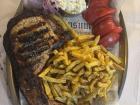 During this meal, I tried lamb chop, fries, tzatziki  (a traditional Greek yogurt/cucumber sauce) and fresh tomatoes