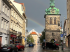 The view from my apartment: a rainbow next to a bell tower