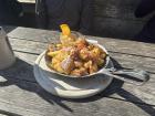 The Kaiserschmarrn (Ëmperor's Mishmash) my friends and I ate on our hike. The glass bowl contains apple sauce