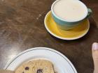 Chai latte with oat milk and chocolate chip cookie