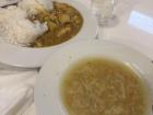 The typical school lunch that I enjoy every day, including a soup and the meal
