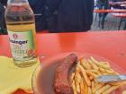 My first meal out in Germany: Currywurst and "pommes" (french fries)
