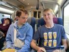 My friends from college riding a Spanish train for the first time