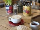 This is another traditional breakfast item: scone with jam and a cup of coffee
