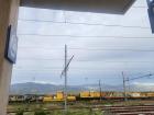 This is the view from a train station in northeastern Calabria, and I love how the beautiful natural landscape in the background contrasts with the man-made trains and construction equipment in the foreground