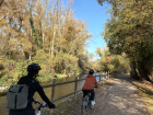 My friends Divya, Isa and I biking along the Ebro River
