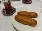 This is a traditional Ottoman dessert along with çay (tea), an extremely important part of Turkish culture —the dessert was very sweet and delicious, and the tea balanced it out 