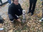 A pudding cup tower on its way to the recycling!