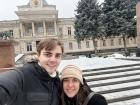 My mom and I in front of the Moldovan national history museum 