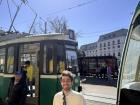 Nazim in front of a tram in Iasi, Romania 