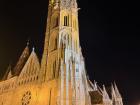 This is the outside of the church in Budapest. It's so pretty at night!