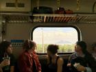 My friends and I on the train—can you see Turtle Island outside?