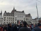 People assembling in front of Parliament for a demonstration