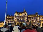 Demonstration in front of Parliament at night