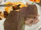 Perilla leaves, mixed-grain rice, and spicy pork