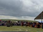 An image taken from during Naadam. Notice how there are lots of different traditional outfits with lots of colors!