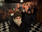My friends and I bundled up before heading out of a restaurant in Erdenet, Mongolia