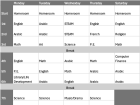 This is a translated version of my host brother's class schedule with each of his subjects at school