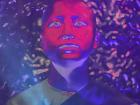 Glow in the dark painting of a monk