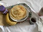 A classic Macedonian breakfast or dessert: Palachinki (crepes) with banana and Nutella or honey! 