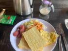 This is a typical Ghanaian breakfast served at many hotels. Ghanaians love to drink hot tea and eat eggs in the morning