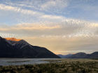 Mountains at sunset in Arther's Pass National Park 