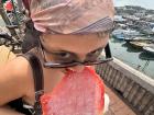 It was very hot and humid this day, so I got a frozen watermelon to cool down—very much needed