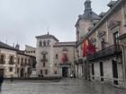 Plaza de la Villa: The Spanish Flag and Flag of Madrid hang in a local plaza