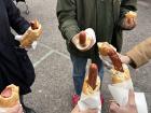 While at a food market in Vienna, my friends and I enjoyed these sausages in a bun, which was topped with mustard and ketchup.