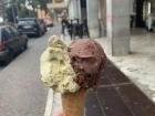 Gelato is really popular in Italy, and my favorite combination is pistachio, which is green, and a chocolate or hazelnut scoop