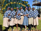 All dressed in traditional fabric for a wedding